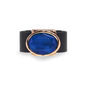 טבעת אובל כחול עמוק מוזהבת - סי סמדר אליאסף מעצבת תכשיטים בעבודת יד
