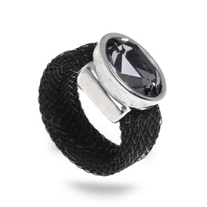 טבעת עור ורשת מוכספת - היהלום השחור - סי סמדר אליאסף מעצבת תכשיטים בעבודת יד