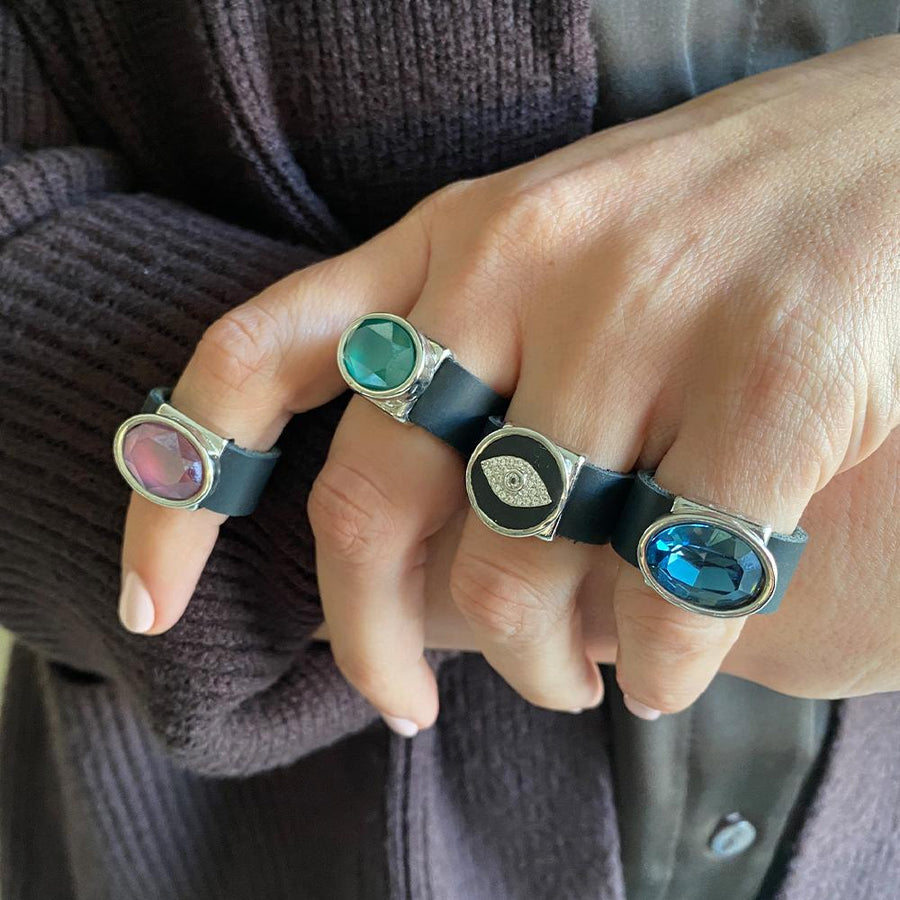 טבעת אובל כחול מוכספת - סי סמדר אליאסף מעצבת תכשיטים בעבודת יד