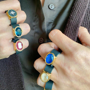טבעת אובל פודרה מוזהבת - סי סמדר אליאסף מעצבת תכשיטים בעבודת יד