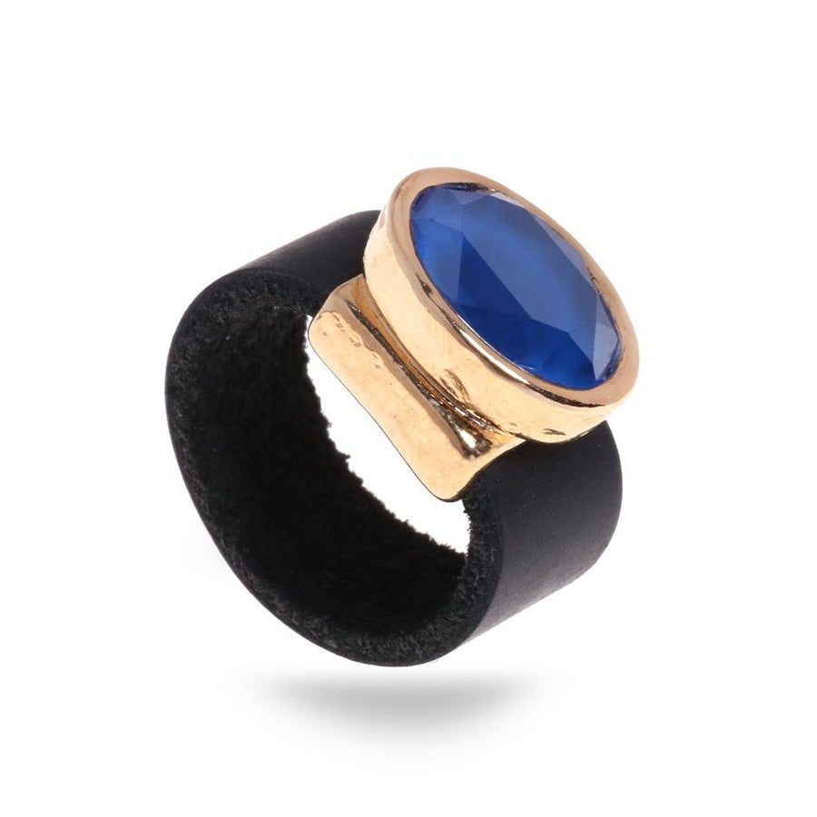 טבעת אובל כחול עמוק מוזהבת - סי סמדר אליאסף מעצבת תכשיטים בעבודת יד
