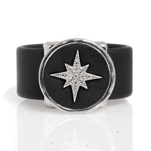 טבעת עור כסופה - זירקוני כוכב - סי סמדר אליאסף מעצבת תכשיטים בעבודת יד